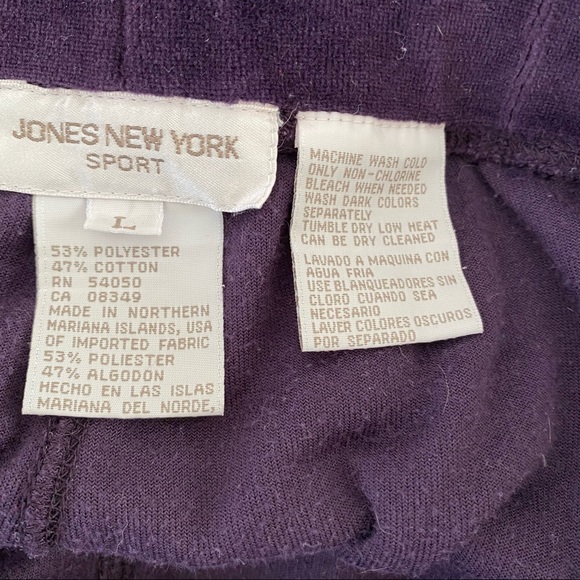 Jones New York Sport Deep Purple Velour Velvet Track Lounge Cotton Straight Pant - Picture 3 of 3
